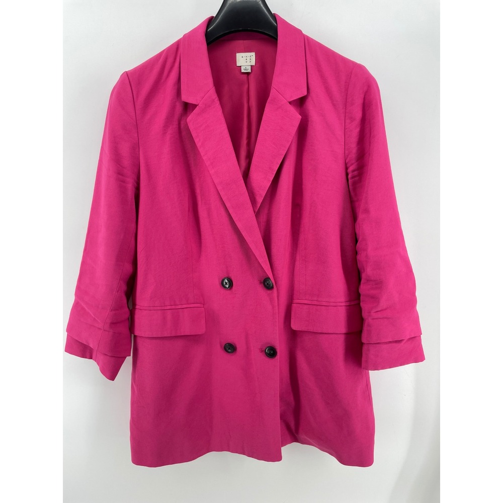 A New Day Double Breasted Blazer Womens Large‎ Pink Crunch 3/4 Sleeve
